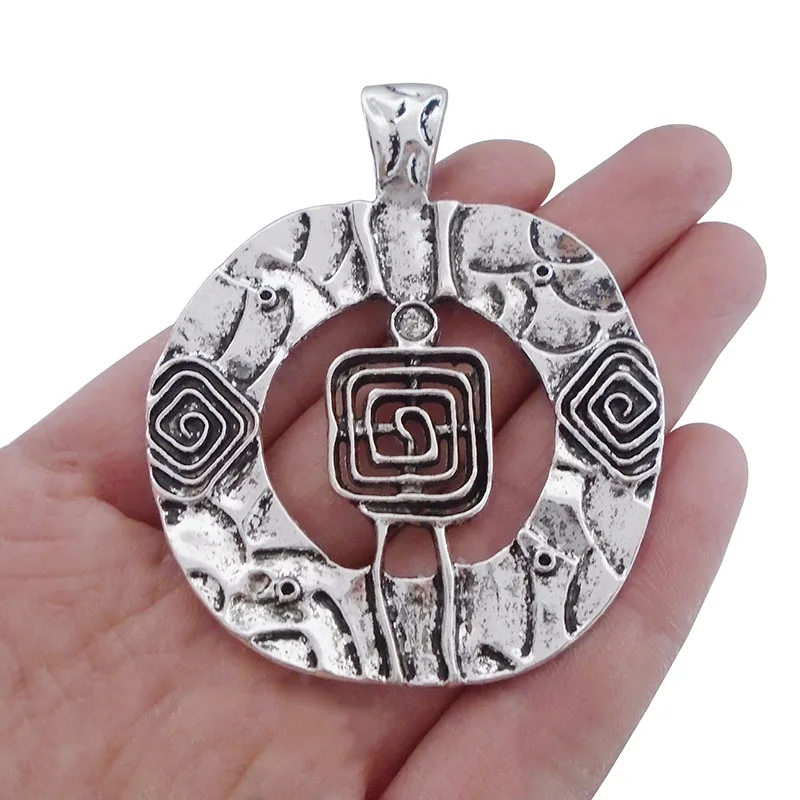 

2 x Antique Silver Large Tribal Boho Swirl Spiral Style Charms Pendants for Necklace Jewelry Making Findings 71x56mm
