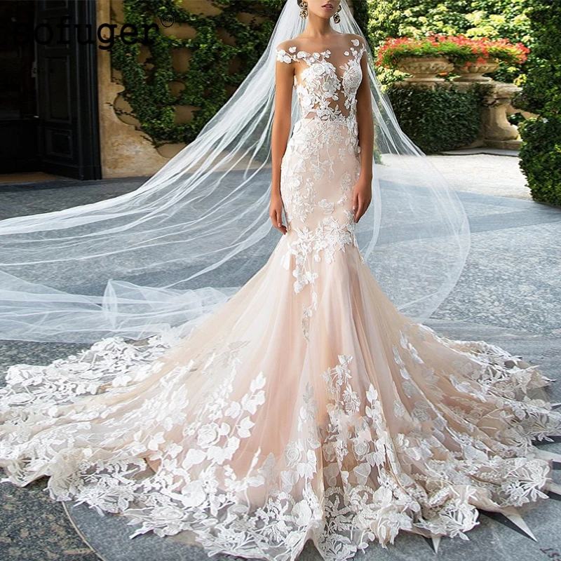 

2019 Sexy Elegant Tank Tulle Applique Mermaid Bridal Gown Wedding Dresses Vestidos de Noivas Custom White Champion