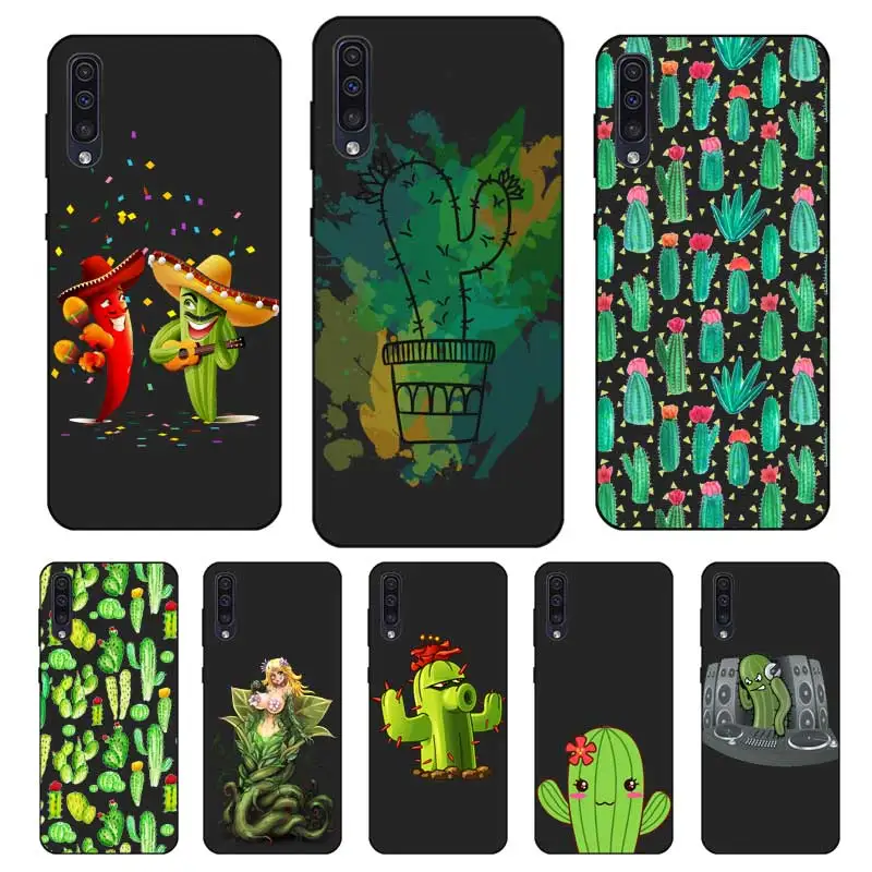 P025 Cactus Cute Black Silicone Case For Samsung Galaxy A6 A7 A8 A9 A10 A30 A40 A50 A60 A70 A80 A90 5G A20E Plus |