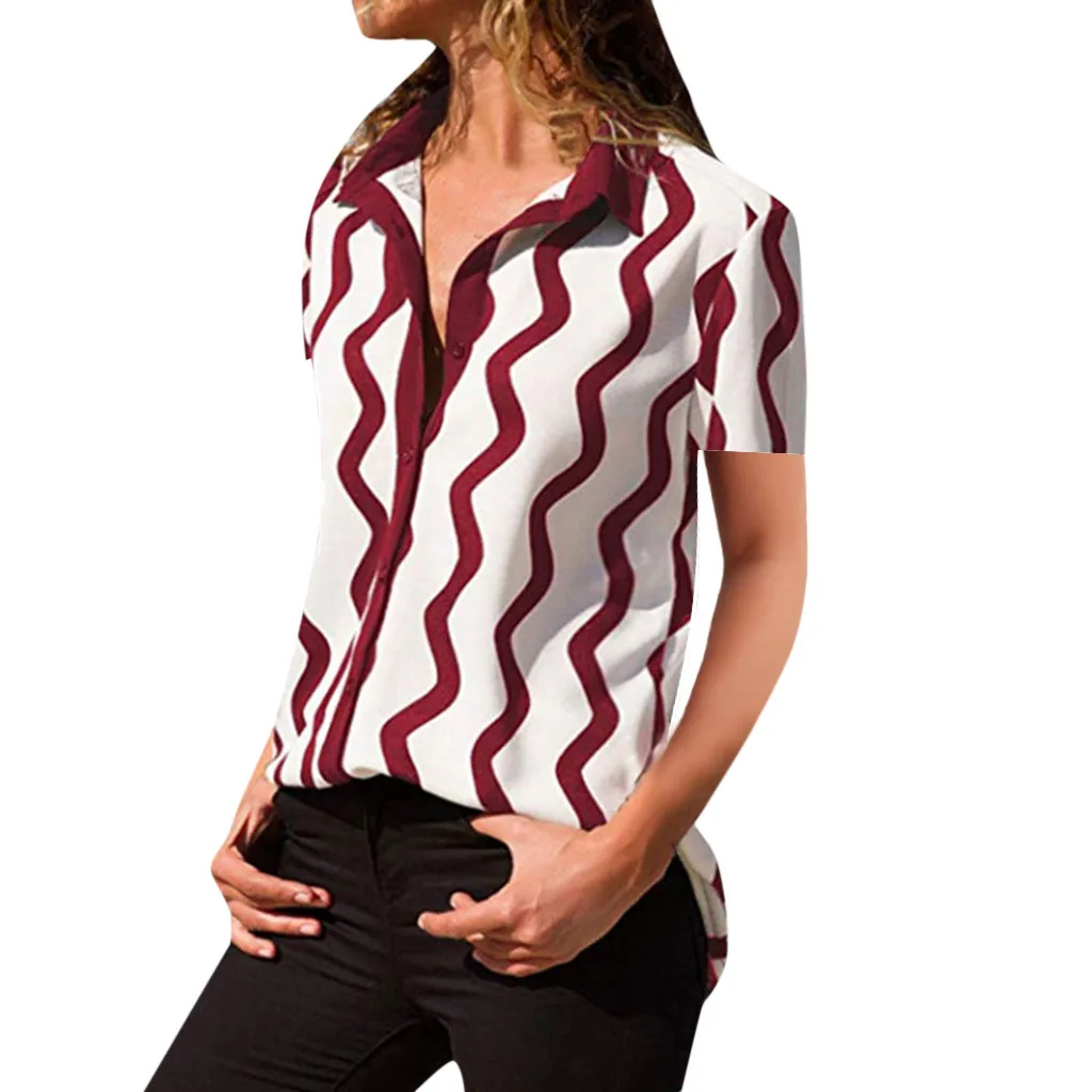 

SAGACEC blouses and shirts for ladies blouses Women Casual Striped ShortSleeve Turn Down Collar Button Front Shirt Tops Blouse