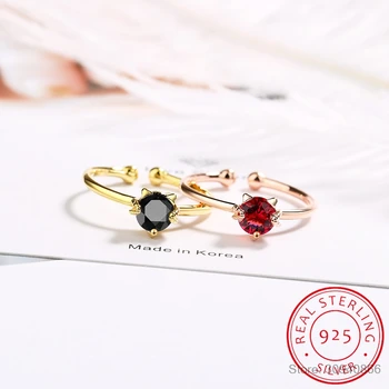 

925 sterling sliver cute cat kitty red zirconia stone rings for women animal initial knuckle womens finger ring boho jewelry