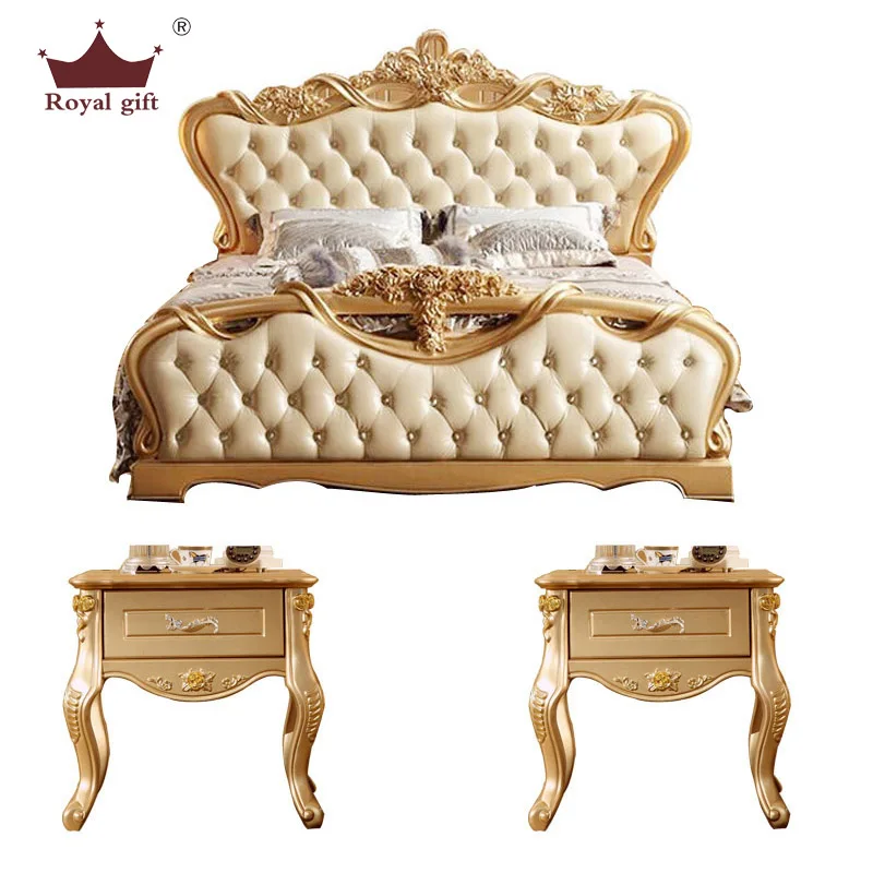 Neo classical Double King Size Bed 1.8m Luxury Marriage Bed wood carved