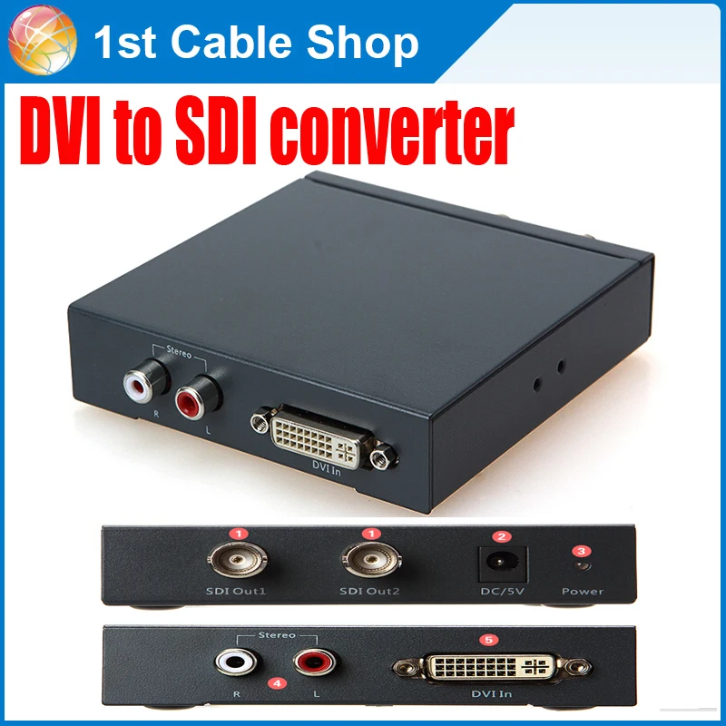 L/R DVI Audio to SDI converter Splitter 1 port DVI input to 2 port SDI output with power adapter