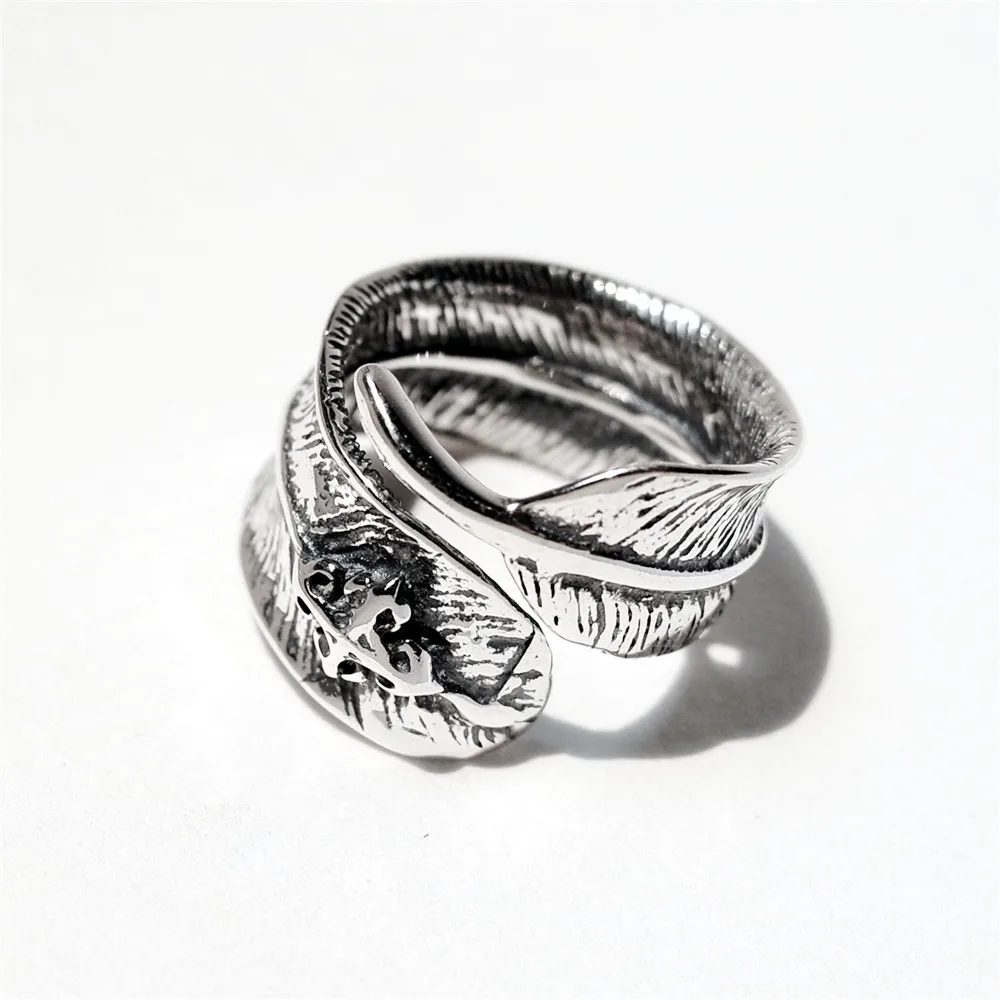Feather cross unisex Rings 100% Sterling 925 silver Jewelry Vintage Adjustable rings for women man gift