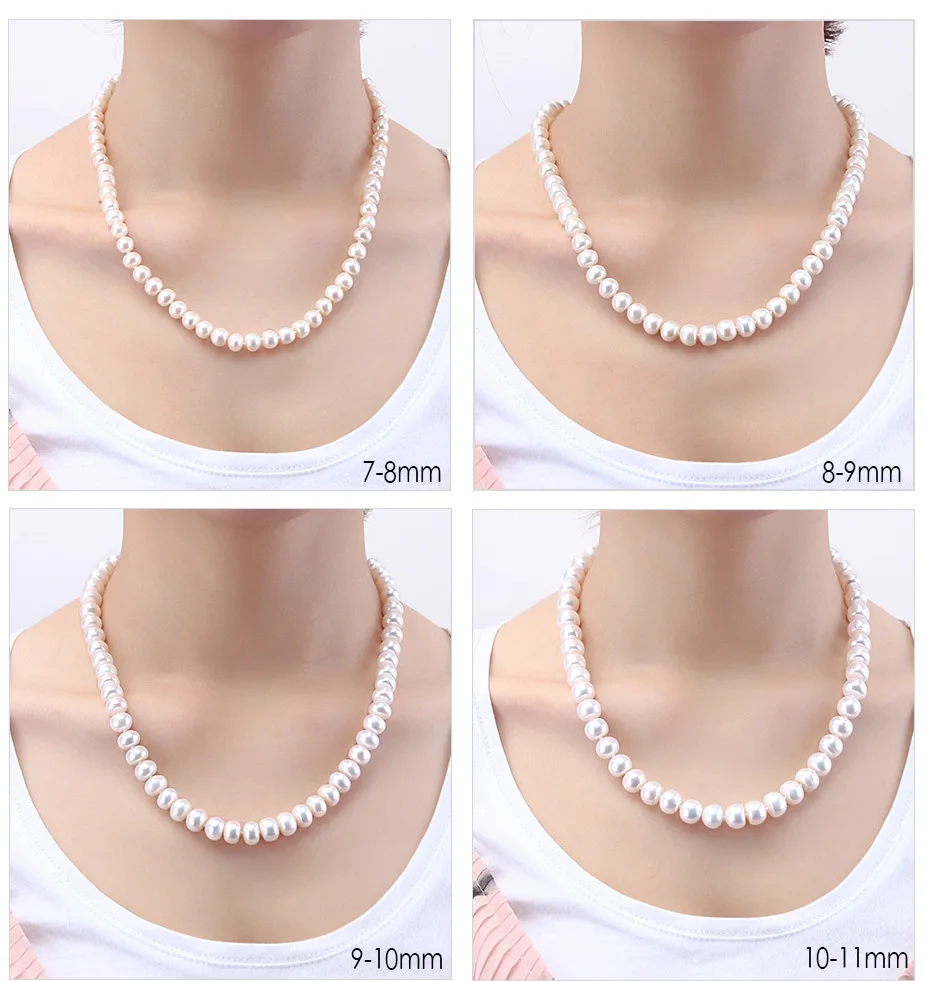 Dainashi Top Quality AAAA High Luster 6-11mm Natural Freshwater Pearl Necklace For Women Wedding Gift, 45cm 925 Silver Clasp