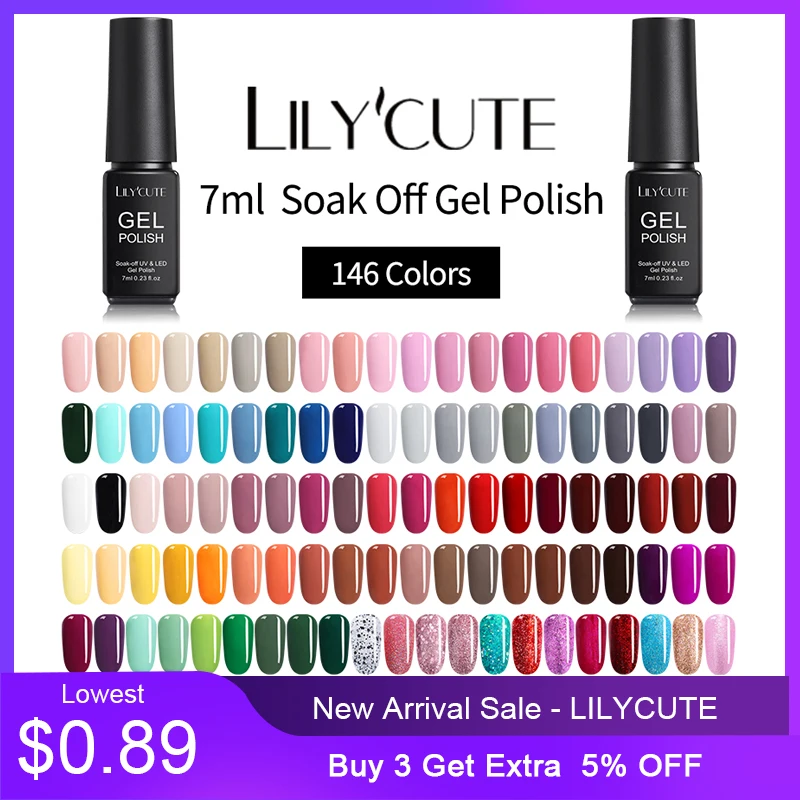 

LILYCUTE 146 Colors Gel Nail Polish Glitter LED UV Gel Varnish Nail Art Soak Off Hybrid Gel Lacquer Primer Base Coat 7ML