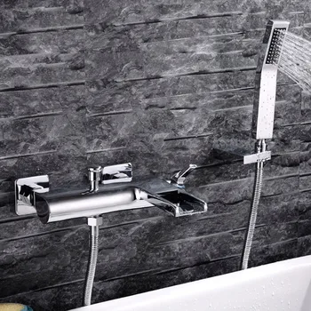 

Wall Mounted Bathroom Faucet Bath Tub Mixer Tap With Hand Shower Head Shower Faucet hot and cold waterfall brass torneira