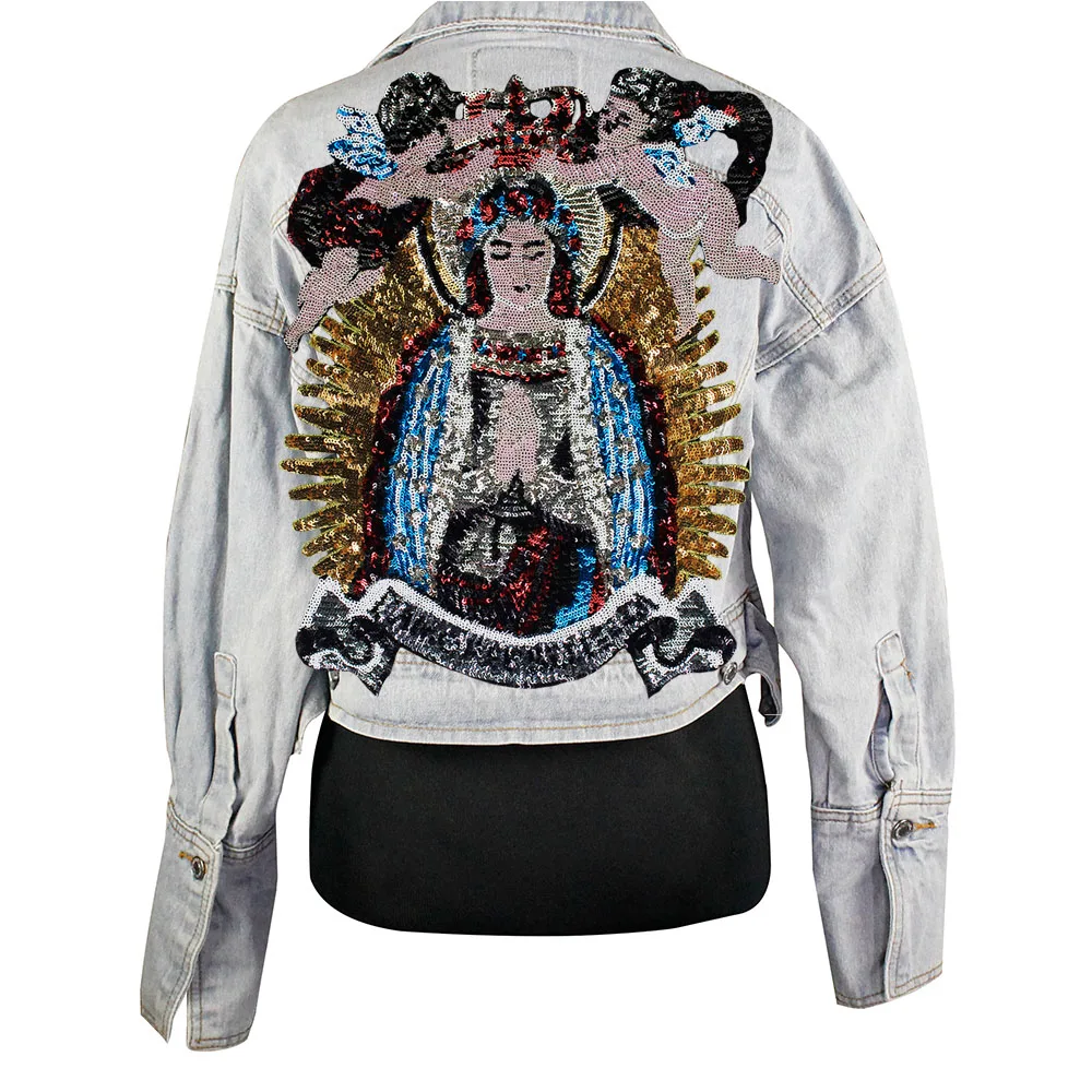 

1piece Large Sequin Angel Boys Goddess Mary Applique Fabric Embroidery Brand Back Patches for Jacket Fashion Sewing A21