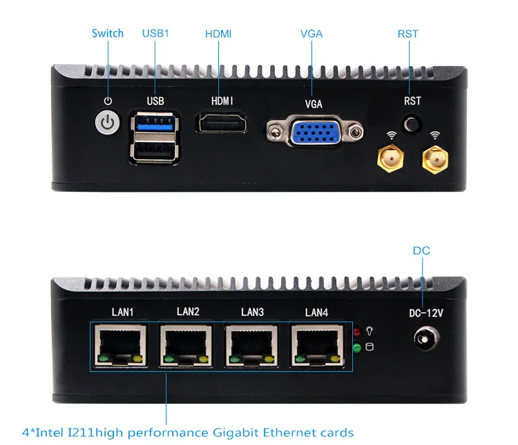 ATOM E3845 vpn-сервер Мини ПК четырехъядерный безвентиляторный pfsense брандмауэр с 4 портами Lan маршрутизатор Поддержка AES-NI