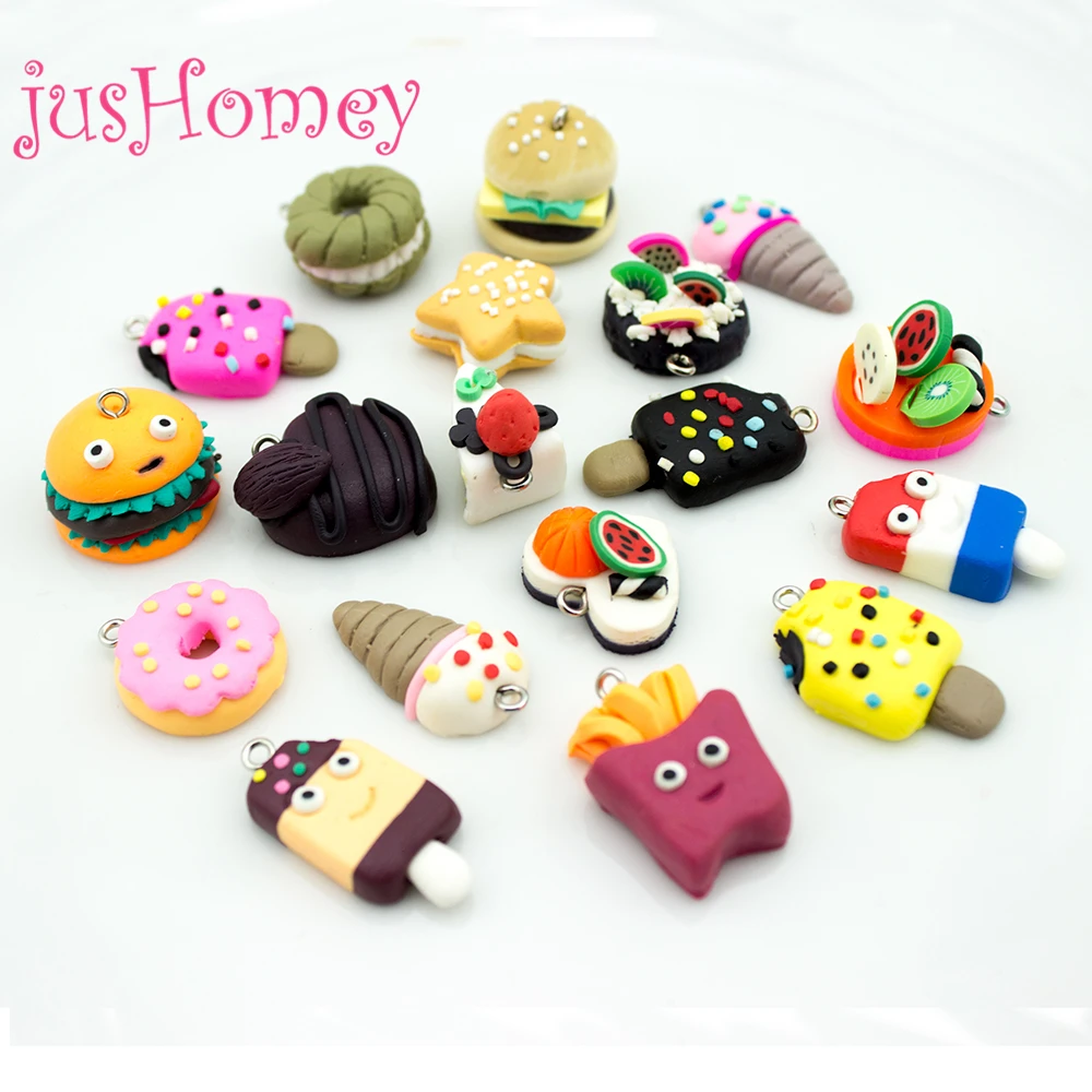30 шт Kawaii Polyme Clay Craft Charms миниатюрное печенье пончики гамбургеры кремы сэндвич