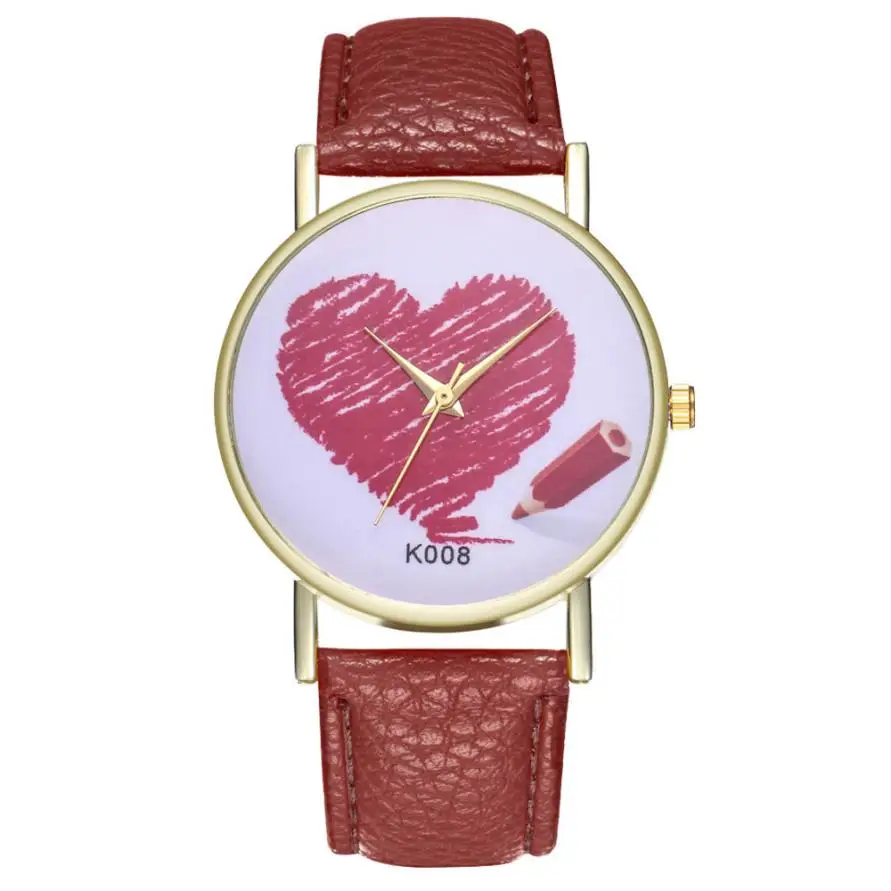 Женские кварцевые часы с сердцем модные темпераментные жесткие часы красивые простые деловые женские наручные часы# D - Цвет: Coffee