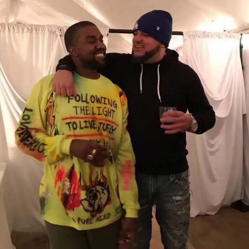 Мужская флуоресцентная зеленая футболка Kanye West Merch Line хлопковая с длинными
