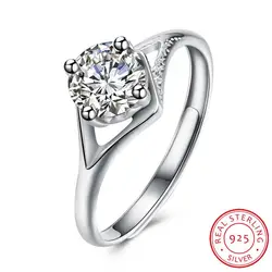 Кольца из стерлингового серебра 925 для женщин Винтаж Простой Романтический Классический круглый кубический цирконий палец кольца для