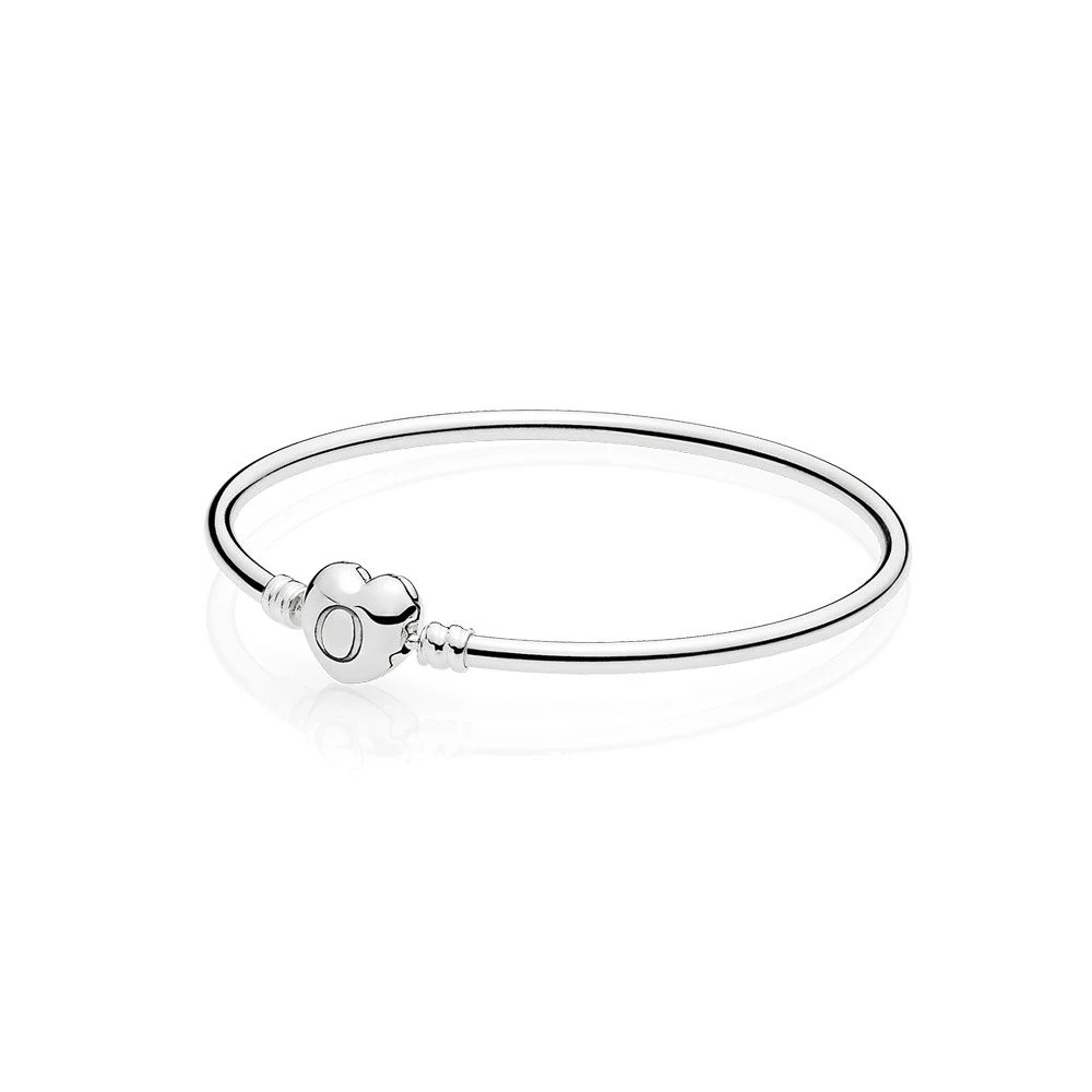 

Authentic 925 Sterling Silver Original Moments Signature Heart Clasp Pandora Bangle Fit Women Bead Charm Bracelet DIY Jewelry