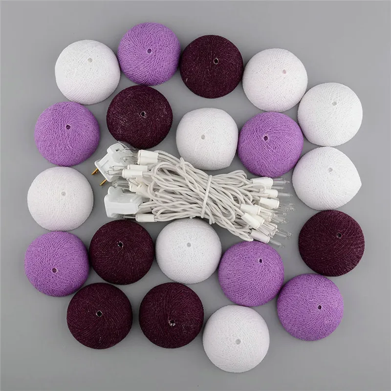 

Mixed 20 White-Purple-Dark Purple Cotton Ball String Light US Plug Fairy Light for Patio Wedding Party Chrisrmas Garland Light