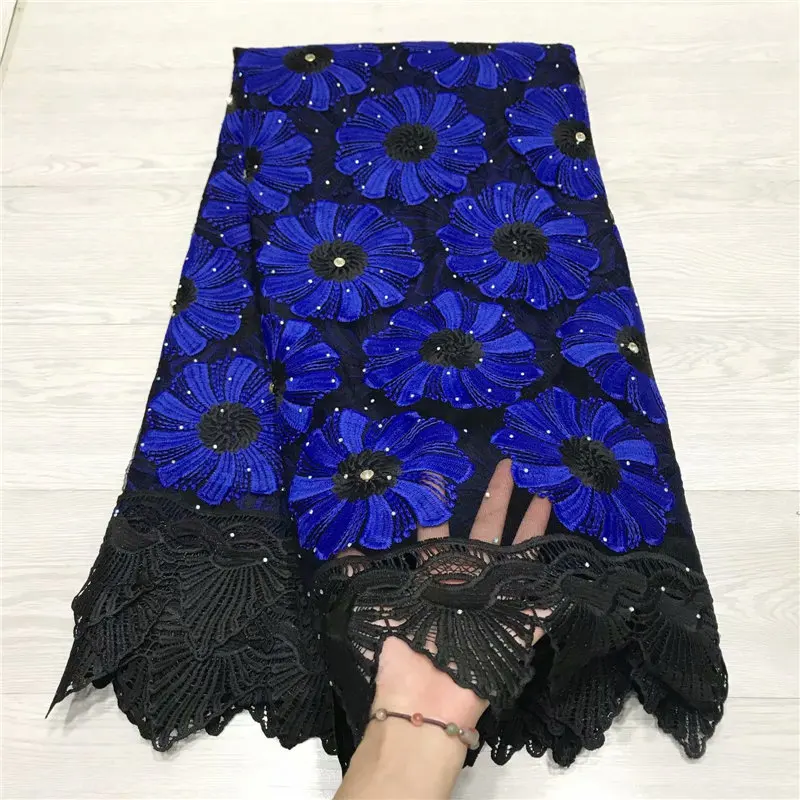 

2019 Latest Nigerian Laces Fabrics With Stones High Quality African Lace Fabric Wedding French tulle Lace Fabric black/blue