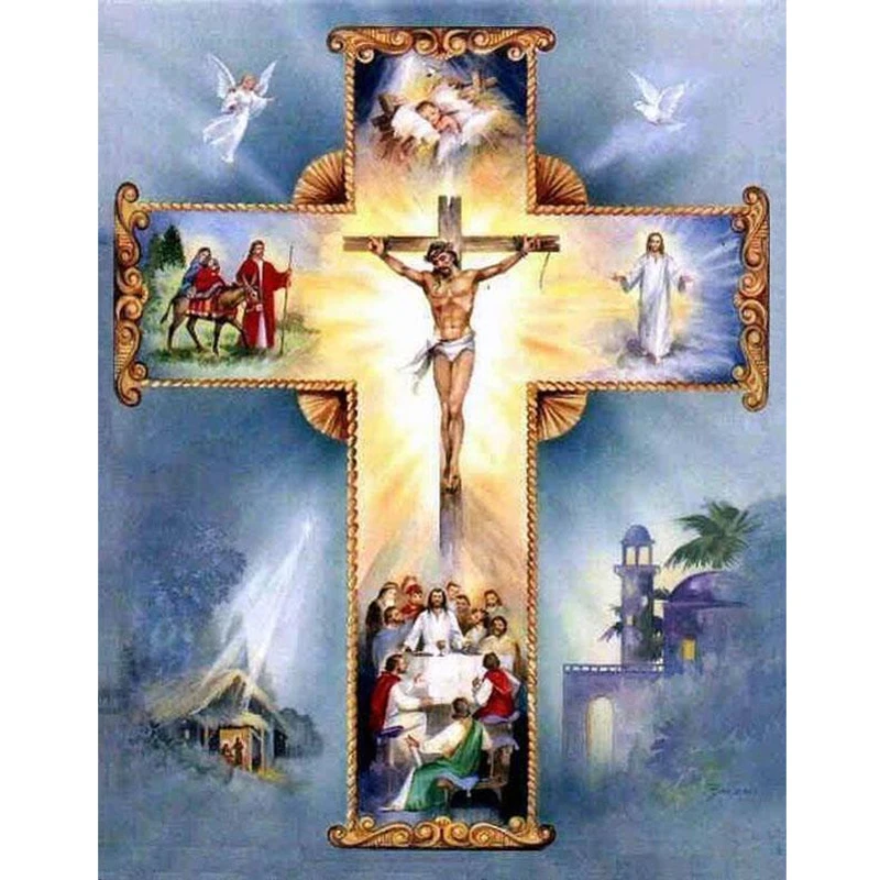 GLymg Diy Jesus God Cross Diamond Embroidery Diamond Painting Cross Stitch Full Square Rhinestones Embroidery Diamond Art Home