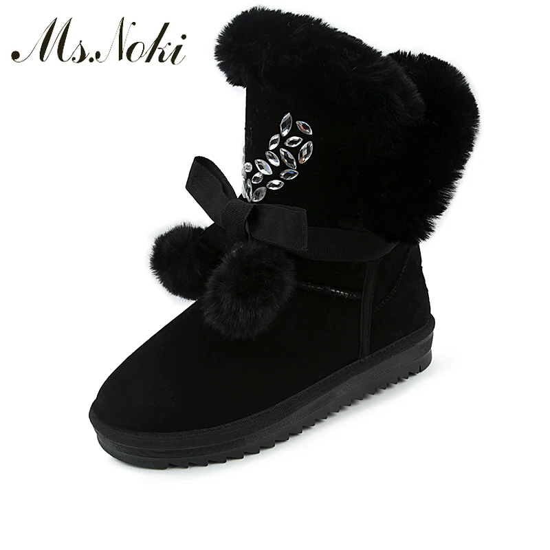 

Ms.Noki Crystal New 2017 Snow Boots platform women winter shoes Flock fur ankle boots slip up fur boots white black Gray shoes