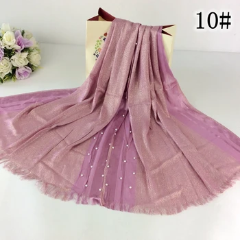 

20pcs Plain Glitter Cotton Tassels Scarves/Scarf Lurex Pearls Pattern Fringe Muslim Hijab Wraps Bandana