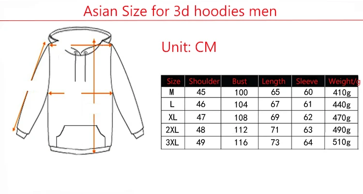 Size - men hoodies 3d
