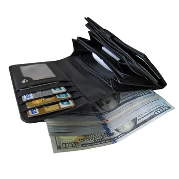 

BELLO TUTTI Women Canvas Multifunction Flower Printing Trifold Purse Short Wallet Black