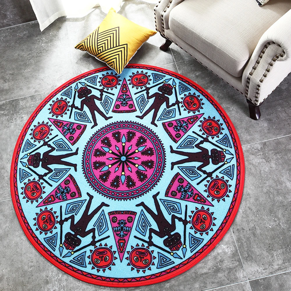 Abstract Geometry Maya Pattern Design Indian Style Round Carpet Non slip Living Room Bedroom Rug