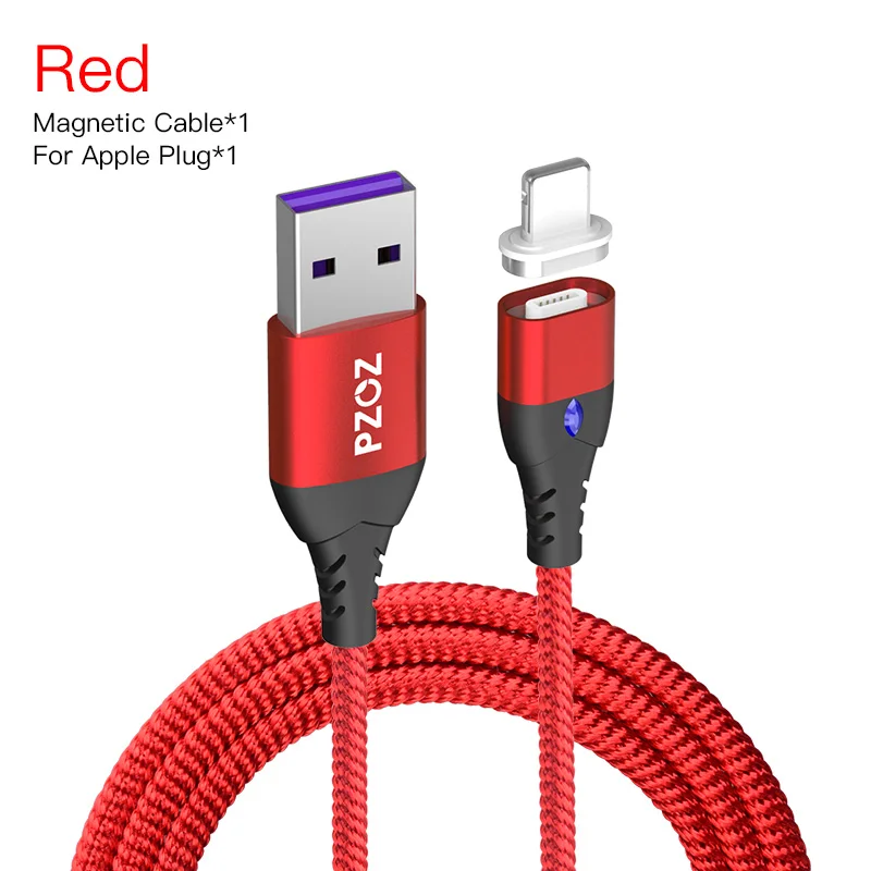 PZOZ 5A Магнитный кабель usb type c Micro usb Тип C супер быстрая зарядка телефона Microusb Тип-C магнит Зарядное устройство usb c для iphone 11 pro huawei xiaomi магнитная зарядка для айфона шнур для зарядки телефона - Цвет: Red 1m For Apple