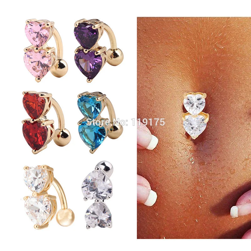 

Square Color Double Zircons Belly Button Ring 5 Colors 316L Stainless Steel Navel Piercing Navel Bar Body Jewelry