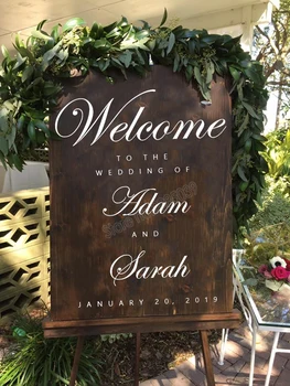 

Custom Name Wedding Welcome Sign Decal Wedding Signage Wedding Sticker White Vinyl Decals DIY Removable Adesivo De Parede LC683