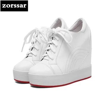 

{Zorssar} Fashion sneaker boots women Wedges platform Shoes Genuine Leather Height Increasing Ankle Boots summer Female Shoes
