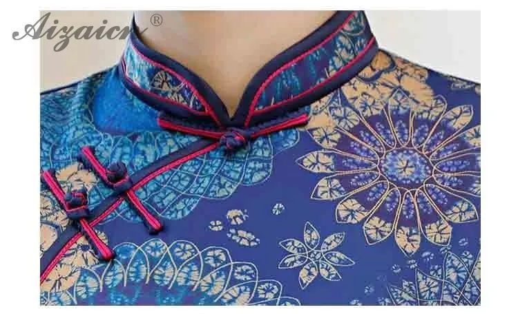 2019 новый модный принт Cheongsam мать Винтаж Длинные платья для женщин традиционные китайское платье Qipao подобные шелковые Qi Pao Халат