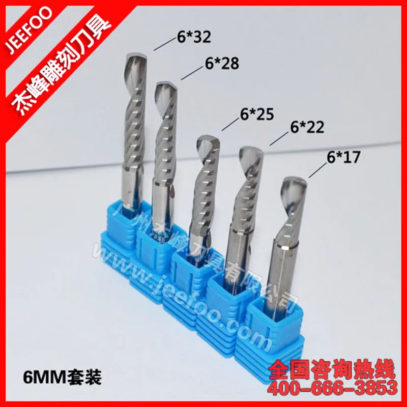 

5pcs Set 6mm Solid Carbide single Flute Spiral Bit / Arcylic Tool A series