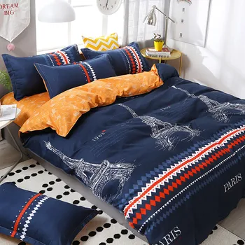 

4pcs/set Brief Style Eifel Tower Printing Comfortable Family Bedding Set Bed Linings Duvet Cover Bed Sheet Pillowcases 49