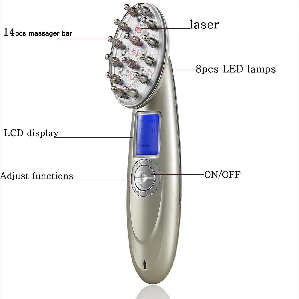 От выпадения волос гребень rf EMS медсестра светодиодный фотонный лазер стимулируют отрастающая щетка головы ремонт Массажер для волос