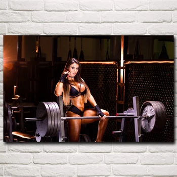

Muscles Weightlifting Barbell Women Fitness Model Wall Paintings Art Silk Posters and Prints Gym Modern Decoration Pictures