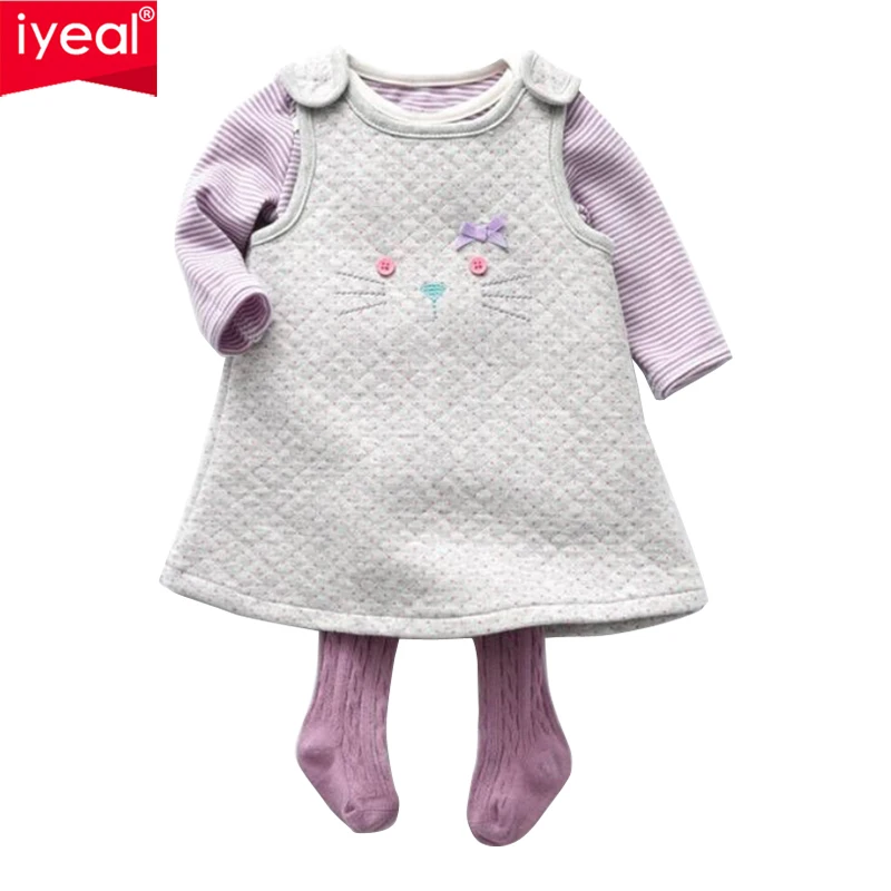 

IYEAL Baby Girl Clothes Sets Autumn Infant Warm Vest + Bodysuit + Stockings 3 Pieces Outfits Baby Girl Clothing Suit for 6-24M