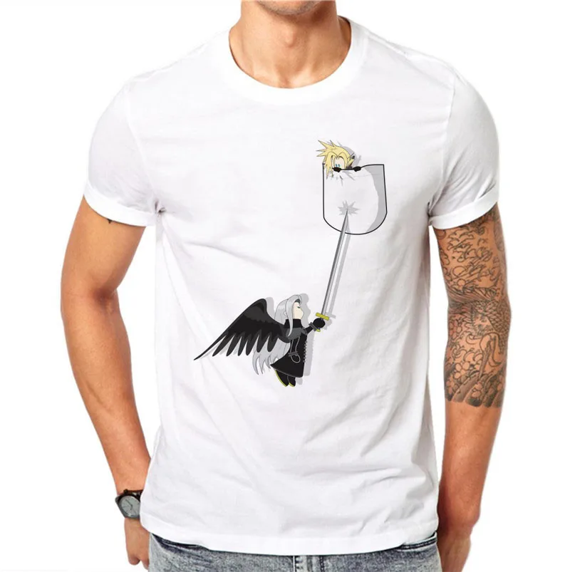 100% Cotton Summer Funny Pocket Mini Cartoon Arms Design Men T Shirts