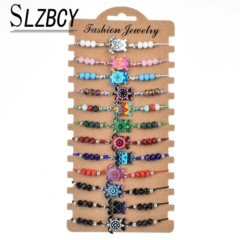 

Bohemia 12 pcs/set Animal Turtle Charm Bracelets Set For Women Kids Adjustable Rope Crystal Beads Weave Bracelet Anklets Jewelry