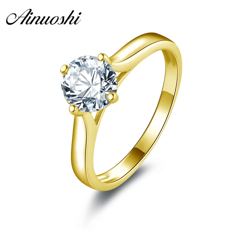 

AINUOSHI 10k Solid Yellow Gold Women Wedding Rings 1 ct 4 Claws SONA Simulated Diamond Fine Jewelry Top Quality Engagement Ring