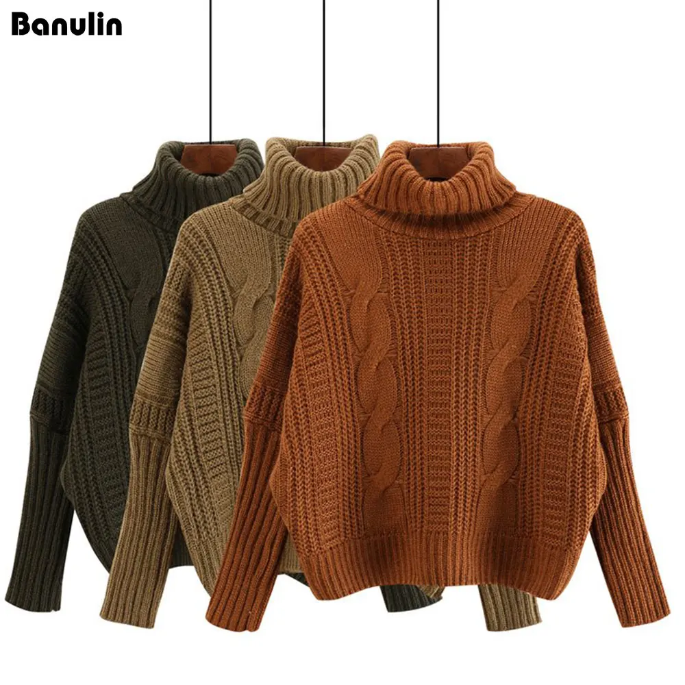 Banulin Autumn Winter Thicken Jumper 2018 Solid Color Hot Sale Turtleneck Long Sleeve Knitting Pullover Keep Warm Sweater Women Sweaters