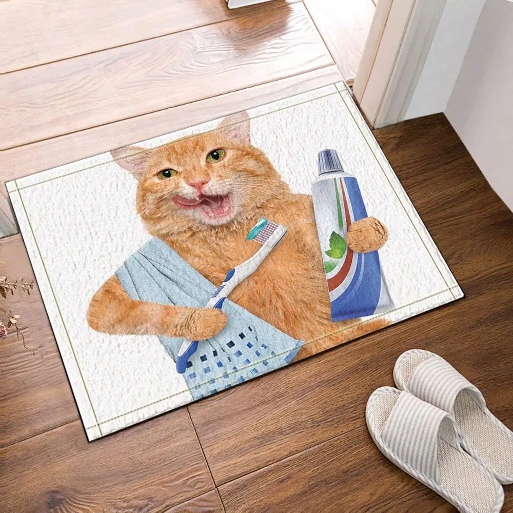 Good morning cat с зубной щёткой набор занавесок и ковриков для душа домашнее украшение