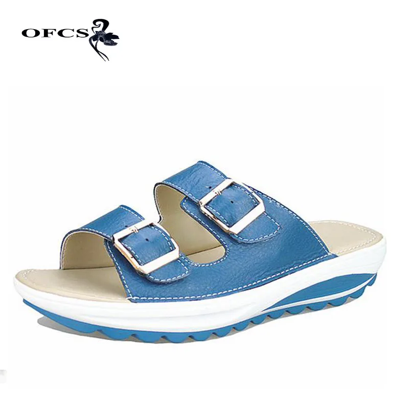 

Summer women sandals 2019 Top quality women wedges sandals buckle genuine leather air platform shoes gladiator women slippers