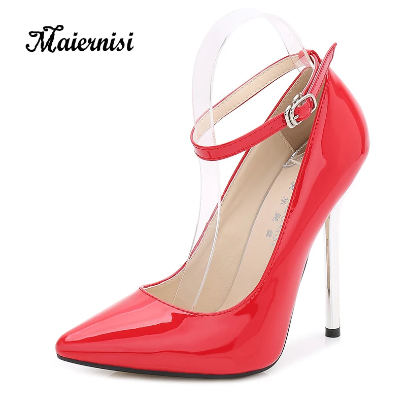 

MAIERNISI Women Pumps Pu Leather Daily Womens Shoes Wristband Style Casual High Heel Shoes For Ladies Large Size 35-44 Stilettos