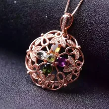 Натуральные разноцветные турмалины кулон S925 Серебряный натуральный драгоценный камень кулон Цепочки и ожерелья Модные богатый flower group для женщин, подарок, ювелирное изделие