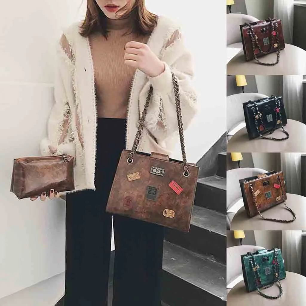

Fashion Women Vintage Chain Handbag Messenger Badge Mother Bag Shoulder Bag 2019 Tops Fashion Explosion
