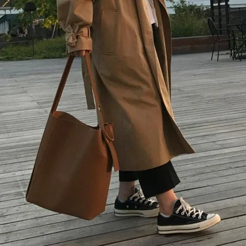 

LJL-Fashion All-Match Bucket Bag Simple Style Pu Leather One Shoulder Women'S Handbags Female Bag Casual