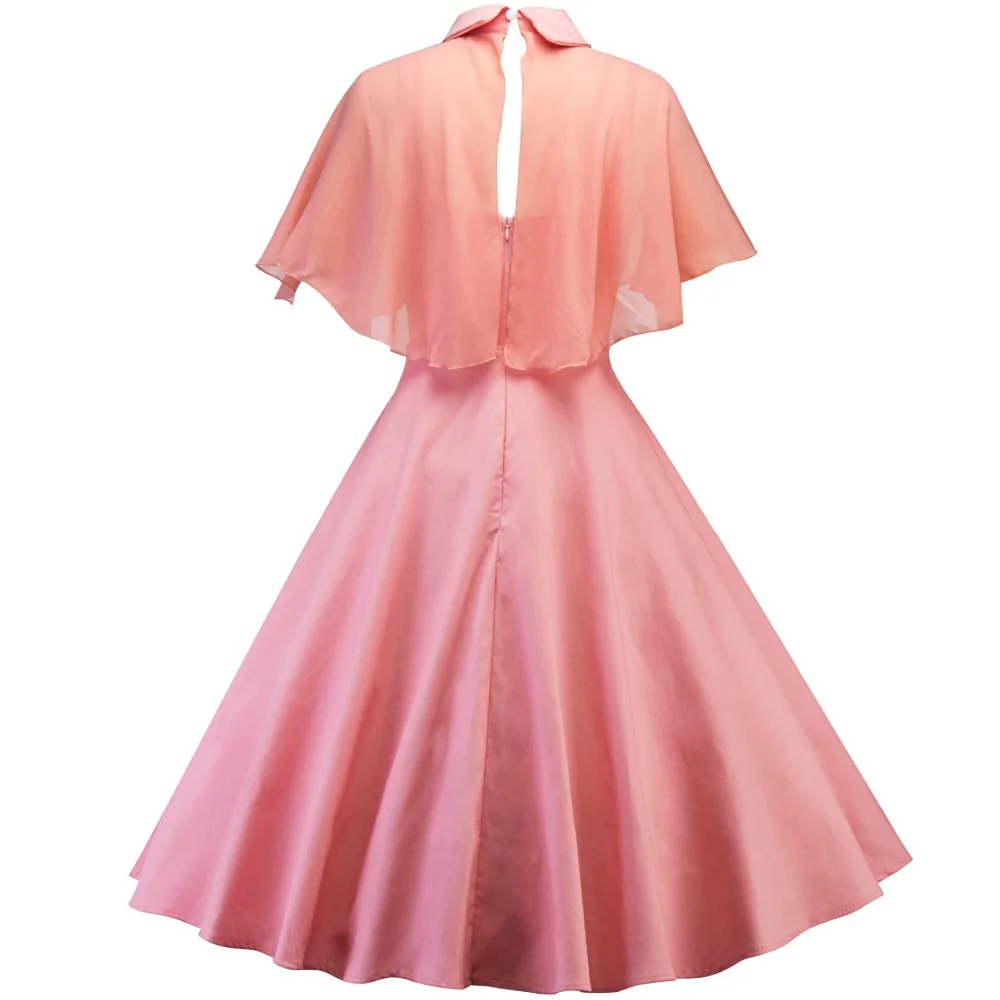 Женское винтажное платье в стиле Хепберн с кукольным воротником, шифоновый плащ с рукавом-бабочкой и большим подолом, летние платья на бретелях, 4 цвета