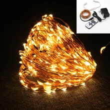 Светодиодный Рождественский Сказочный светильник 10 м 20 м 30 м 50 м теплый белый медный провод светодиодный светильник звездный свет+ удаленный адаптер питания