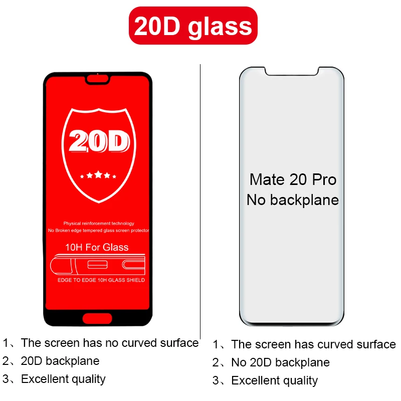 20D закаленное стекло полное покрытие для Huawei Mate 10 p20 Pro Honor Lite Защита экрана P Smart 2019