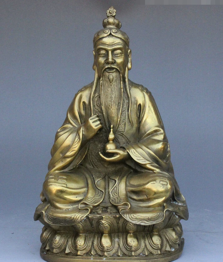 

SUIRONG---609+++10" China Taoism Bronze pray Taishang Senior Laojun God Hold Taoist Gourd statue